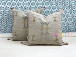Yakiti-Grey Square Moroccan Pillows 20x20, Aka Cactus Silk Pillow, Decorative Pillows, Sabra Pillows, Decor Designer Cactus Silk - thumbnail 1