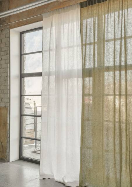 Rod Pocket Linen Curtains, Semi-Sheer Washed Curtain Panel, Custom Size Drapes - image 1