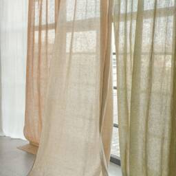 Rod Pocket Linen Curtains, Semi-Sheer Washed Curtain Panel, Custom Size Drapes - thumbnail 3