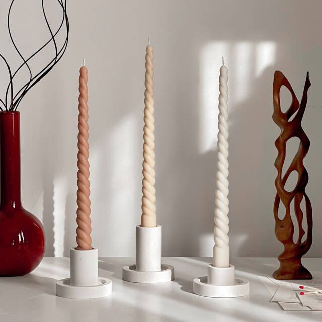 Tall Twisted Soy Wax Taper Candle Handmade Pastel Decor - image 1