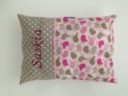"Personalized Baby Pillow ""Birds Taupe Pink"