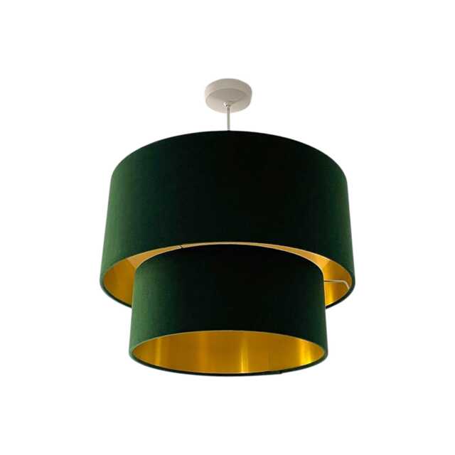 Forest Green Velvet Brushed Gold Two Tier Drum Chandelier Lampshade - image 1