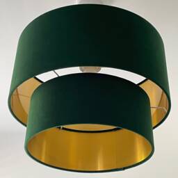 Forest Green Velvet Brushed Gold Two Tier Drum Chandelier Lampshade - thumbnail 3