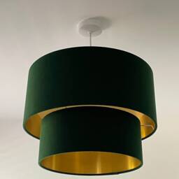 Forest Green Velvet Brushed Gold Two Tier Drum Chandelier Lampshade - thumbnail 2
