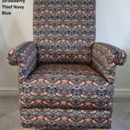 Handcrafted Adult Armchair William Morris Strawberry Thief Fabric Red Ochre Green Blue Chair Birds Small Floral Arts Crafts Statement - thumbnail 3