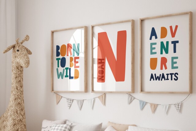 Set Of 3 Boys Bedroom Prints, Bosy Nursery Personalised, Wall Art, Playroom, Toddler Bedroom, Decor Jungle - image 1