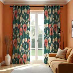 Poppy & Daisy Floral Curtains, Botanical Print Drapes, Red White Flower Pattern Custom Made Window Panels, To Measure Curtains