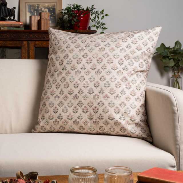 Vintage Meadow Extra-Large Cushion Cover in Natural Beige. 100% Cotton, Ditsy Small-Scale Floral Print. 23X23 - image 1