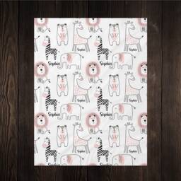 Safari Baby Blanket, Swaddle Set Girl, Modern Name Nursery Decor, Personalized - thumbnail 2
