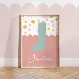 Personalised Girl Initial Print in Pink & Turquoise, Teen Bedroom Decor, Nursery Prints - thumbnail 2
