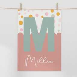 Personalised Girl Initial Print in Pink & Turquoise, Teen Bedroom Decor, Nursery Prints - thumbnail 3