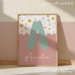 Personalised Girl Initial Print in Pink & Turquoise, Teen Bedroom Decor, Nursery Prints - thumbnail 1