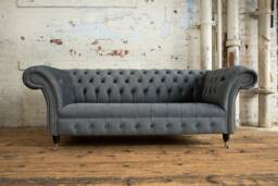 Handmade 3 Seater Graphite Grey Velvet Fabric Chesterfield Sofa, Settee, Couch - thumbnail 1