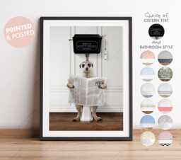 Meerkat On Toilet With Newspaper, Victorian Toilet, Funny Bathroom Print, Animal Safari Paper, Whimsy - thumbnail 1