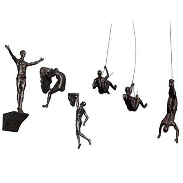 Large X6 Bronze Figurines - Set Of 3 Rock Climbers & Wall Climbing Men Sculptures Poly-Resin Statue Ornament Hanging - image 1