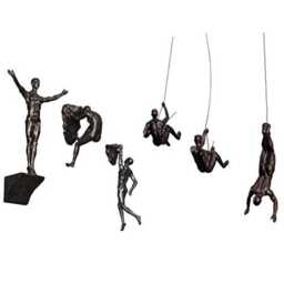 Large X6 Bronze Figurines - Set Of 3 Rock Climbers & Wall Climbing Men Sculptures Poly-Resin Statue Ornament Hanging - thumbnail 1