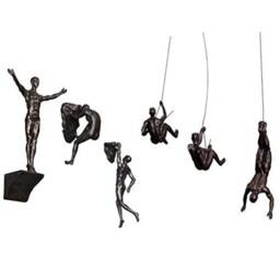 Large X6 Bronze Figurines - Set Of 3 Rock Climbers & Wall Climbing Men Sculptures Poly-Resin Statue Ornament Hanging - thumbnail 2