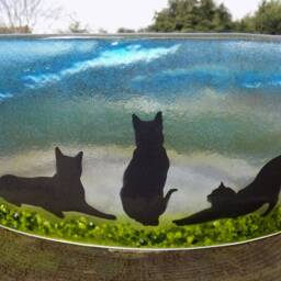 Fused Glass Cat Tea Light Shade - Freestanding Candle Holder - thumbnail 3