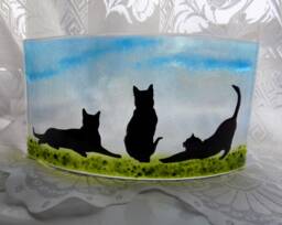Fused Glass Cat Tea Light Shade - Freestanding Candle Holder - thumbnail 1