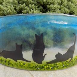 Fused Glass Cat Tea Light Shade - Freestanding Candle Holder - thumbnail 2