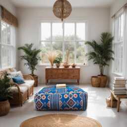 Vintage Moroccan Kilim Pouf Square Floor Cushion, Bohemian Ottoman - thumbnail 1