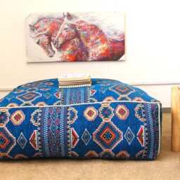 Vintage Moroccan Kilim Pouf Square Floor Cushion, Bohemian Ottoman - thumbnail 2