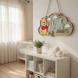 Personalized Winnie The Pooh Nursery Name Sign, 3D Wood Bear Wall Art, Custom Baby Room Decor, Gift, Wooden Plaque - thumbnail 3