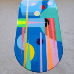 Abstract Blue Resin Coffee Table Modern Art Wooden Side Table - thumbnail 4