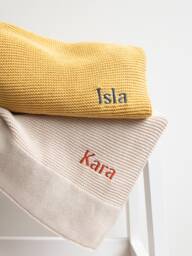 Personalised Baby Blanket - Embroidered Name Stroller Bassinet Newborn Gift Knit Cotton - thumbnail 1