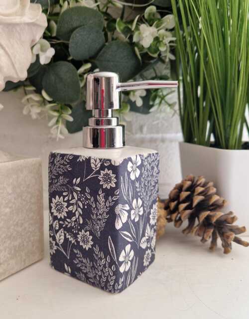 Lovely Blue Floral Decoupaged Ceramic Soap Dispenser.hand Decorated - image 1