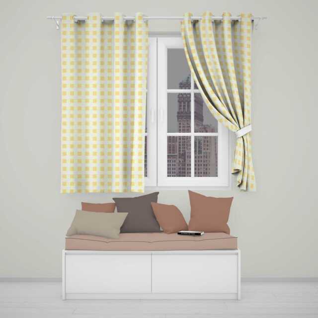 Warm Yellow & White Gingham Check Seamless Pattern Classic Readymade Eyelet Ring Top Thermal 100% Blackout Curtains - image 1