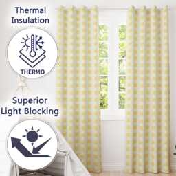 Warm Yellow & White Gingham Check Seamless Pattern Classic Readymade Eyelet Ring Top Thermal 100% Blackout Curtains - thumbnail 3
