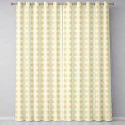Warm Yellow & White Gingham Check Seamless Pattern Classic Readymade Eyelet Ring Top Thermal 100% Blackout Curtains - thumbnail 2