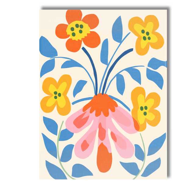 Whimsical Floral Bouquet With Blue Leaves & Pink Petals Canvas Wall Art Print Decor Picture Ready To Hang - image 1