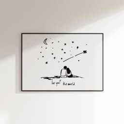 For You The World Print - Valentines Wall Art Couples Bedroom Minimalist Love Neutral Prints Anniversary A4 - thumbnail 1