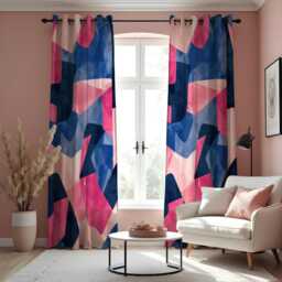 Contemporary Blue & Pink Art Curtains, Bold Abstract Pattern Drapes, Custom Made To Measure Curtain Panels
