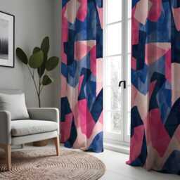Contemporary Blue & Pink Art Curtains, Bold Abstract Pattern Drapes, Custom Made To Measure Curtain Panels - thumbnail 2