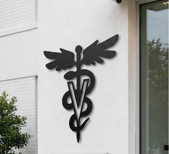 Veterinary Logo Clinic Sign Custom Metal Personalized Office Wall Art Business Plaque Copper Laser Cut Animal Hospital - image 1