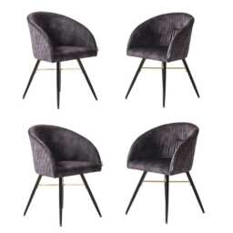 Set Of 4 Vittorio Velvet Dining Chairs - Quilted Modern Accent Chair With Metal Legs - thumbnail 2