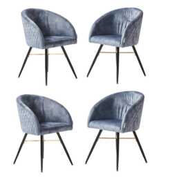Set Of 4 Vittorio Velvet Dining Chairs - Quilted Modern Accent Chair With Metal Legs - thumbnail 4