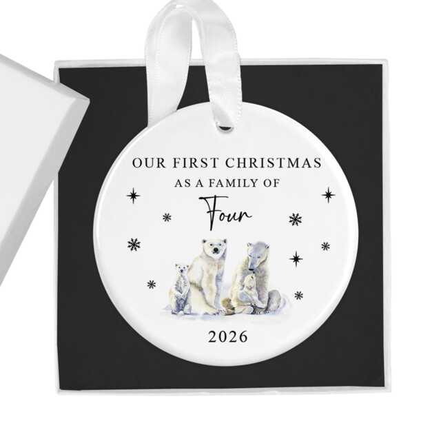 First Christmas As A Family Of Four 2026 Bauble, 4 Xmas Ornament, New Baby Gift, Keepsake Decoration - image 1