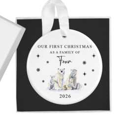 First Christmas As A Family Of Four 2026 Bauble, 4 Xmas Ornament, New Baby Gift, Keepsake Decoration - thumbnail 1