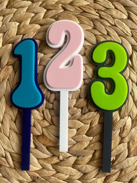Number Cake Toppers. Age Birthday Topper. Double Layered Acrylic. Numbers 0, 1, 2, 3, 4, 5, 6, 7, 8, 9 Various Colours - image 1