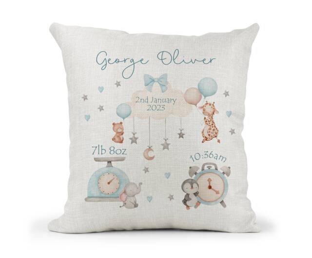 Personalised Cushion, Boys New Baby , Weight, Time, Date Keepsake Gift, Birth Details, Christening, 1st Birthday Keepsake - image 1