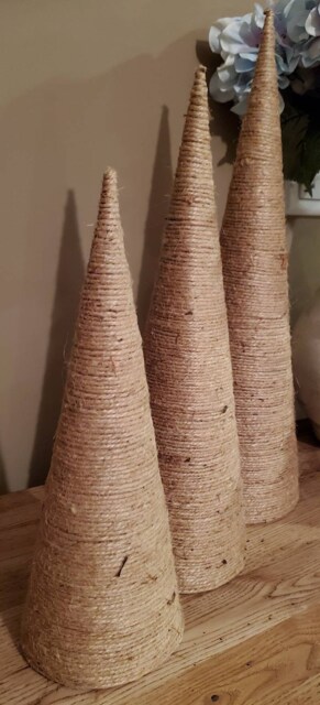 "Christmas Rustic Christmas Tree Twine Cone Holiday Decoration Ornament Hand Made Without Base Set Of Three 12"" 15"" 18" - image 1