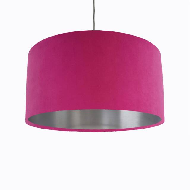 Pink Lampshade in Velvet With Silver Lining, Large Plain Ceiling Lightshade - image 1