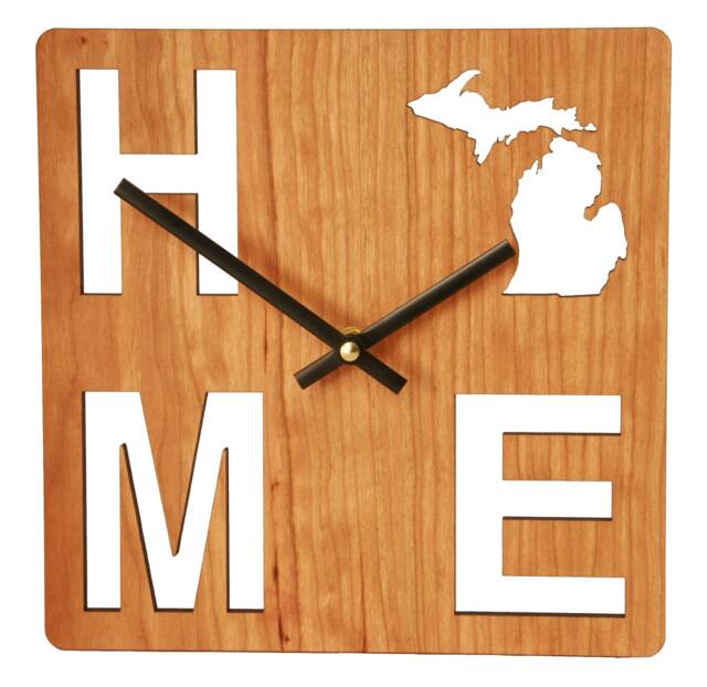 Handcrafted Cherry Wood Wall Clock Michigan Home State Design - image 1