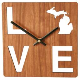 Handcrafted Cherry Wood Wall Clock Michigan Home State Design - thumbnail 2