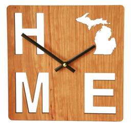 Handcrafted Cherry Wood Wall Clock Michigan Home State Design - thumbnail 1