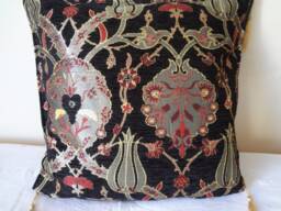 Pillow With Classical Turkish/Ottoman Design - 16 X In. Black- Velvet Chenille- Christmas Gift-Wedding Gift- Home Decor - thumbnail 1